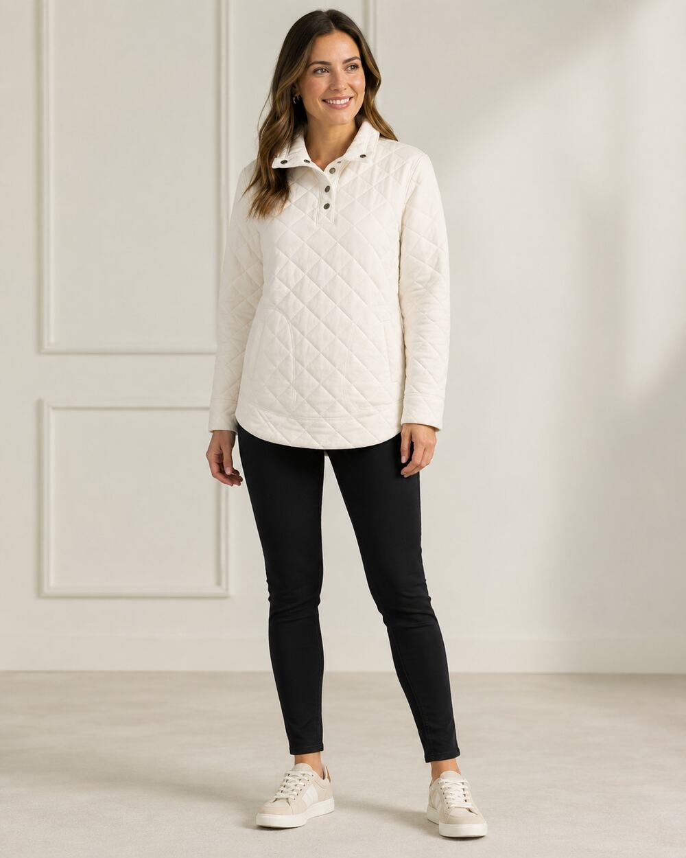 Marmot Women’s Roice Quilted Pullover Large Cream Snap Neck Outdoor Cozy